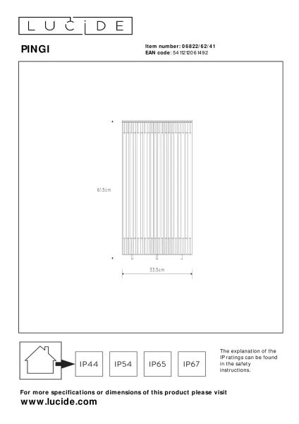 Lucide PINGI - Lampadaire Rechargeable Intérieur/Extérieur - Batterie/Piles - Ø 33,5 cm - LED 3 StepDim - 1x3W 3000K - IP44 - Taupe - technique